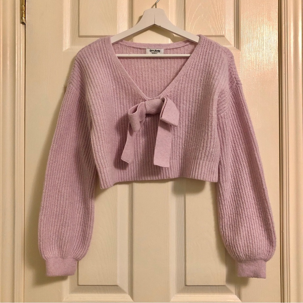 2/$20🍁Knitted large bow crop v-neck sweater (S)